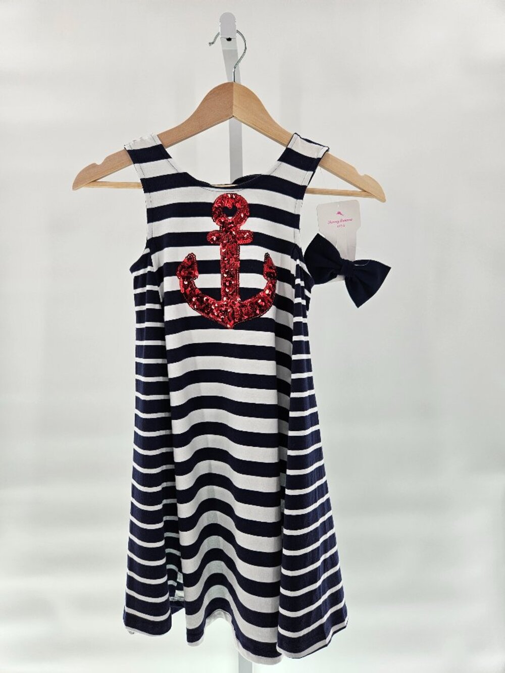 NWT Tommy Bahama Girls Nautical Striped Sequin Dress with Hair Bow | Size 8